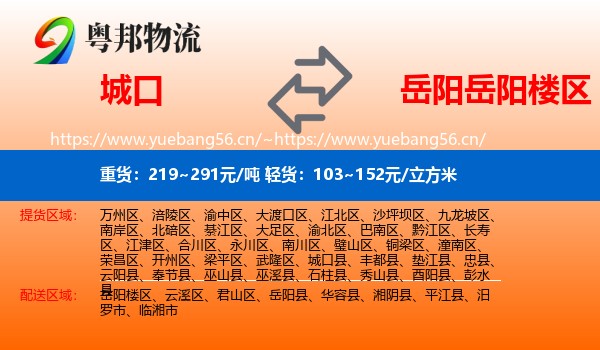 城口到岳阳楼区物流