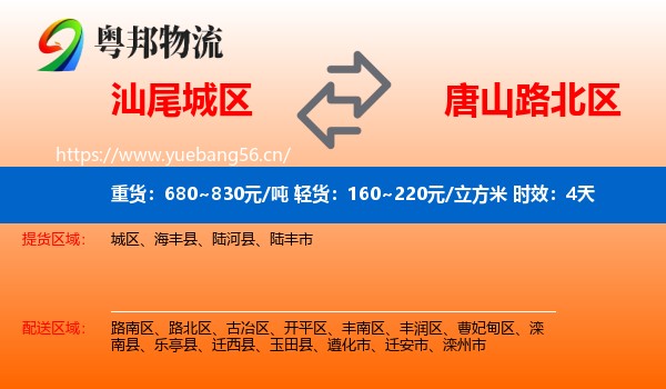 汕尾城区到路北区物流专线名片