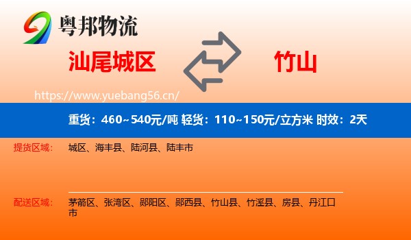 汕尾城区到竹山县物流专线名片