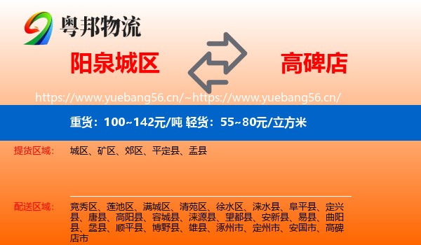 阳泉城区到高碑店市物流