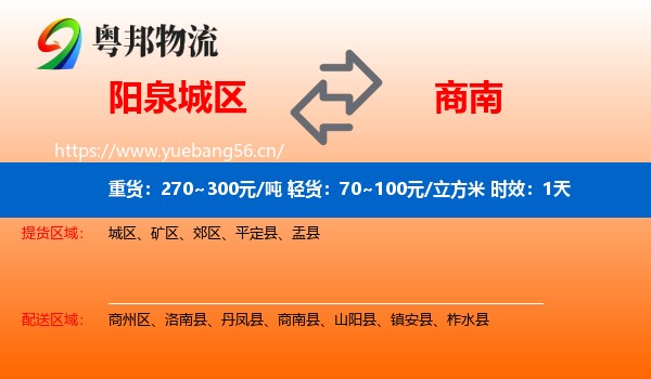 阳泉城区到商南县物流专线名片