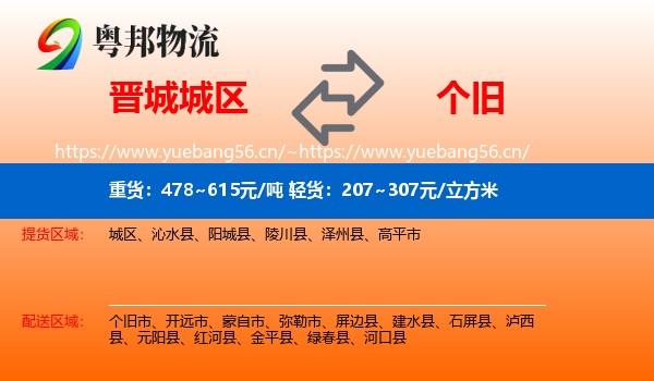 晋城城区到个旧市物流
