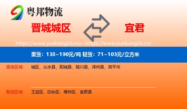 晋城城区到宜君县物流