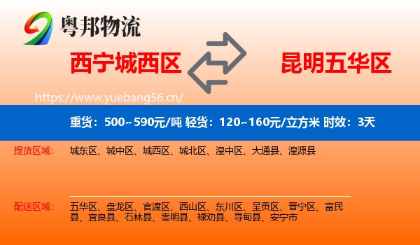 西宁城西区到五华区物流专线名片