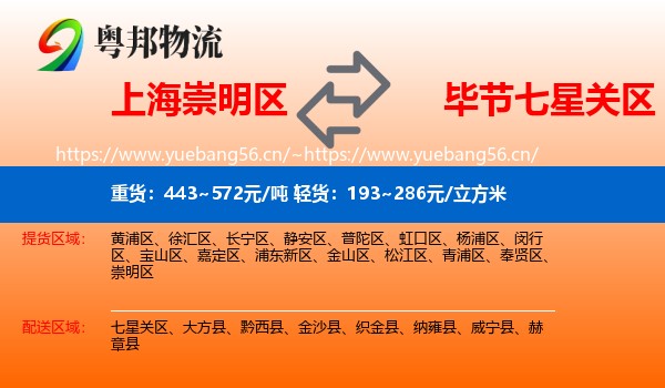 上海崇明区到七星关区物流
