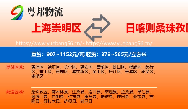 上海崇明区到桑珠孜区物流