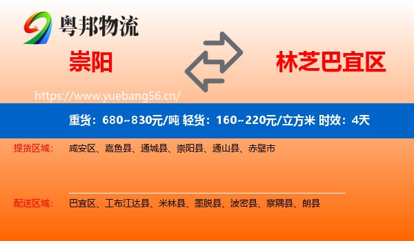 崇阳到巴宜区物流专线名片
