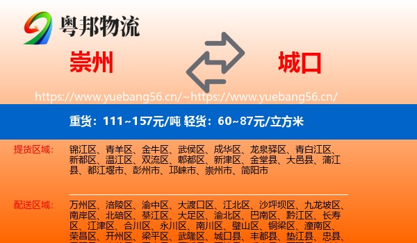 崇州到城口县物流
