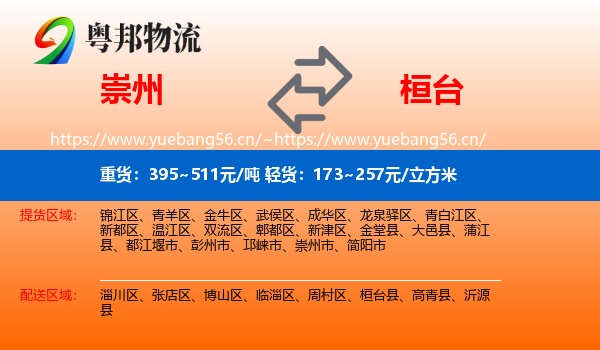 崇州到桓台县物流