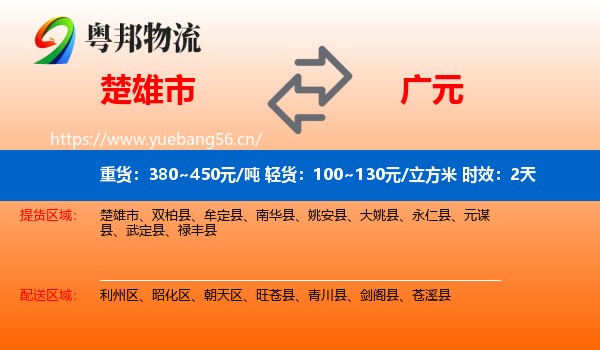 楚雄市到广元物流专线名片