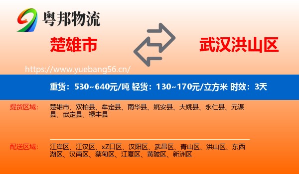 楚雄市到洪山区物流专线名片