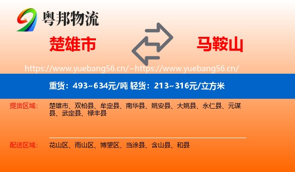 楚雄市到马鞍山物流