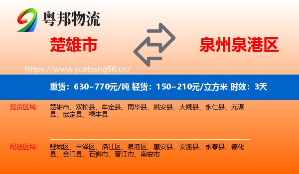 楚雄市到泉港区物流专线名片