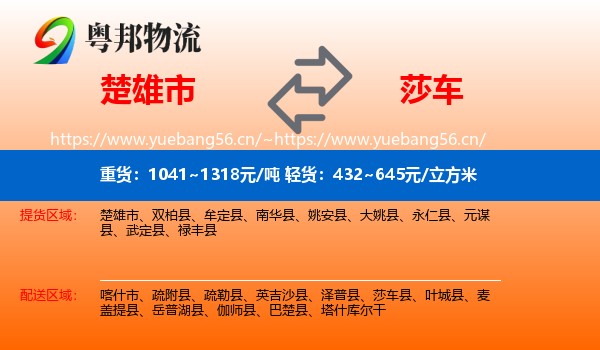 楚雄市到莎车县物流