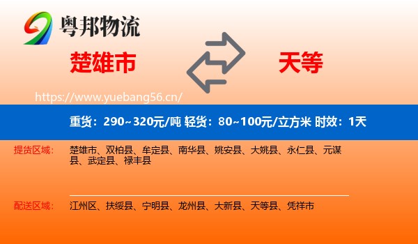楚雄市到天等县物流专线名片