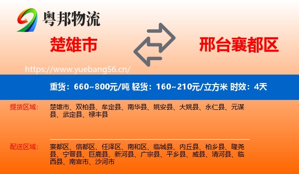 楚雄市到襄都区物流 楚雄市到襄都区物流专线名片