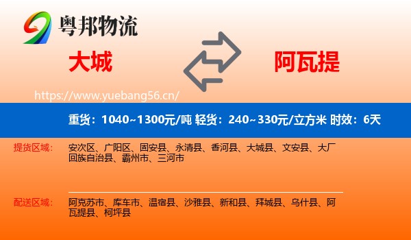 大城到阿瓦提县物流专线名片