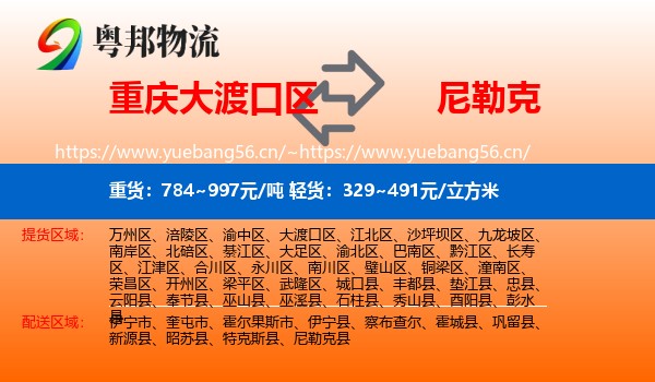 重庆大渡口区到尼勒克县物流