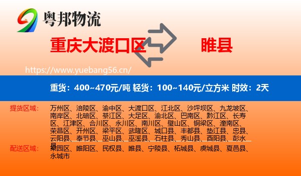 重庆大渡口区到睢县物流专线名片