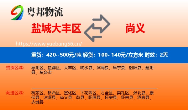 盐城大丰区到尚义县物流专线名片