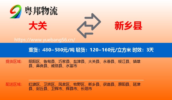 大关到新乡县物流专线名片