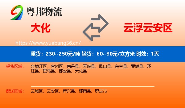 大化到云安区物流专线名片