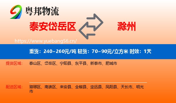 泰安岱岳区到滁州物流专线名片