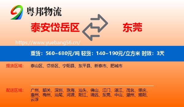 泰安岱岳区到东莞物流专线名片