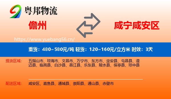 儋州到咸安区物流专线名片