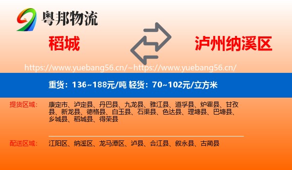 稻城县到纳溪区物流专线