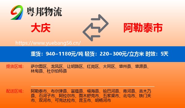 大庆到阿勒泰市物流专线名片