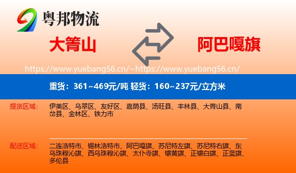 大箐山到阿巴嘎旗物流