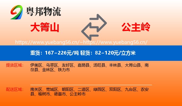 大箐山到公主岭市物流