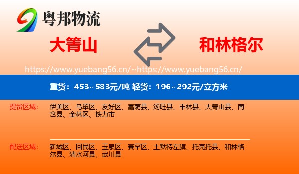 大箐山到和林格尔县物流