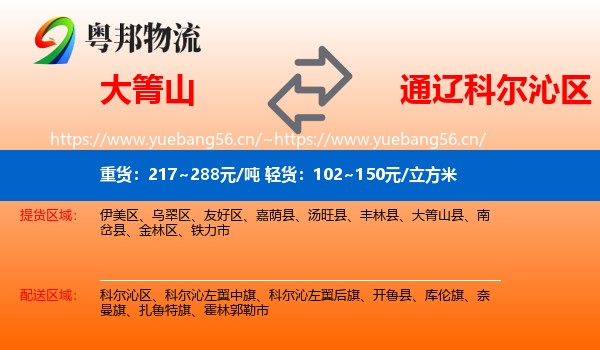 大箐山到科尔沁区物流