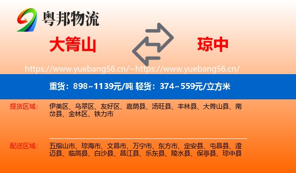 大箐山到琼中县物流