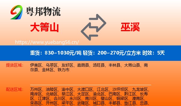 大箐山到巫溪县物流专线名片