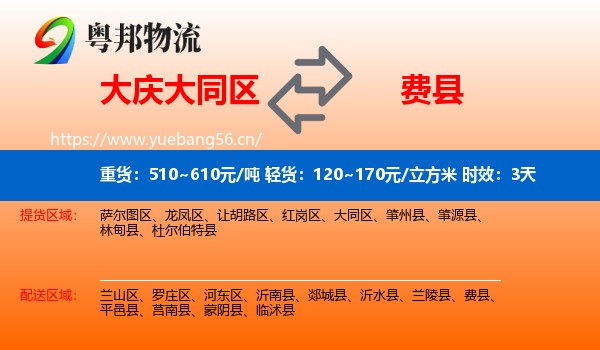 大庆大同区到费县物流专线名片