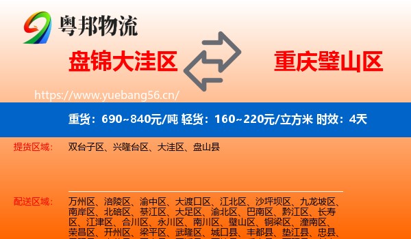 盘锦大洼区到璧山区物流专线名片
