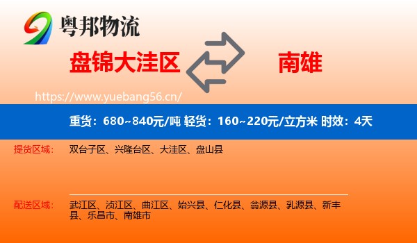 盘锦大洼区到南雄市物流专线名片