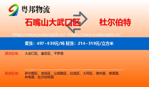 石嘴山大武口区到杜尔伯特县物流