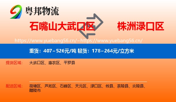 石嘴山大武口区到渌口区物流