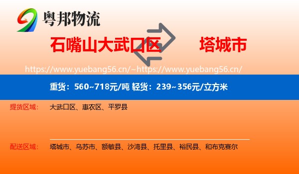 石嘴山大武口区到塔城市物流