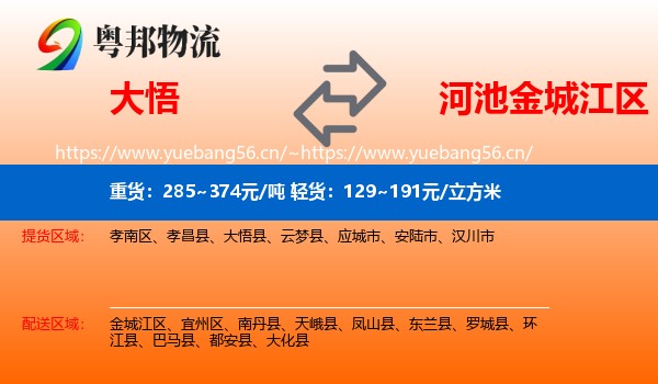 大悟到金城江区物流