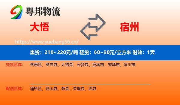 大悟到宿州物流专线名片