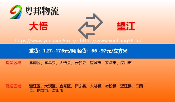 大悟到望江县物流