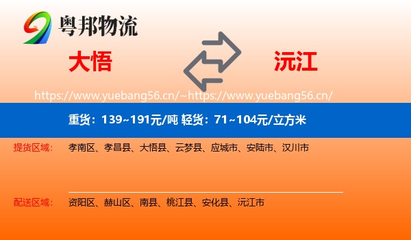 大悟到沅江市物流