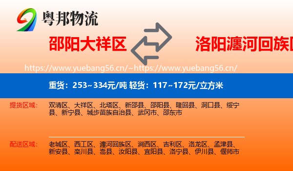 邵阳大祥区到瀍河回族区物流