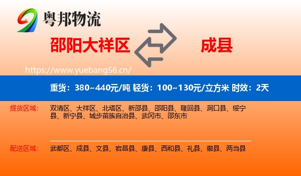 邵阳大祥区到成县物流专线名片