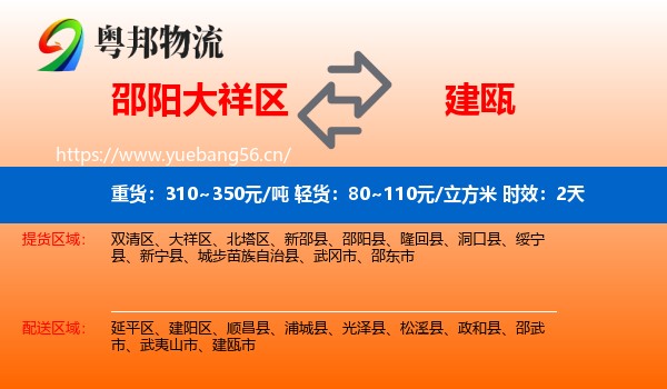 邵阳大祥区到建瓯市物流专线名片